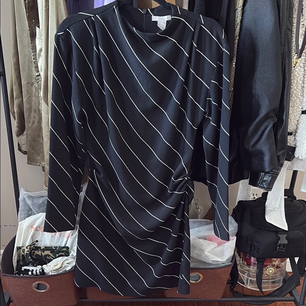 Chic Black and White Striped Dress